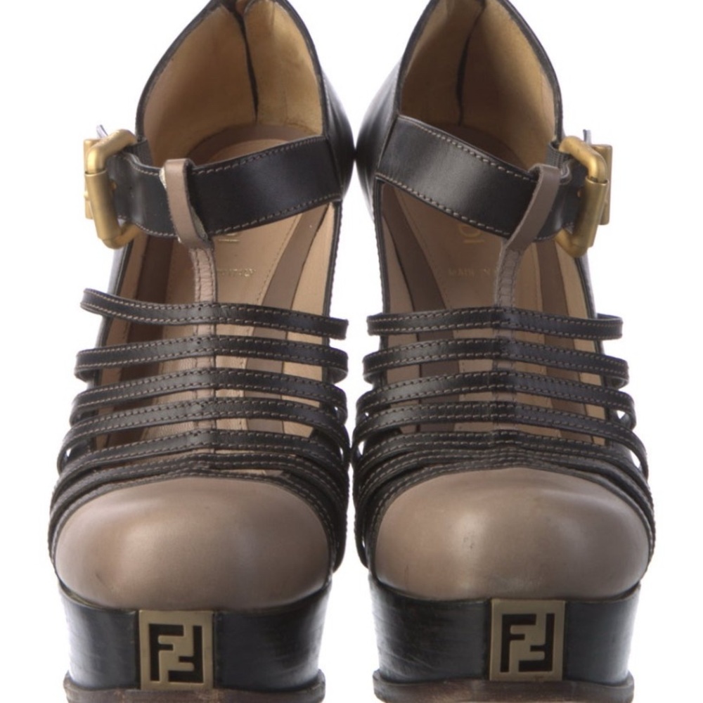Fendi Black and Tan Strappy Heels